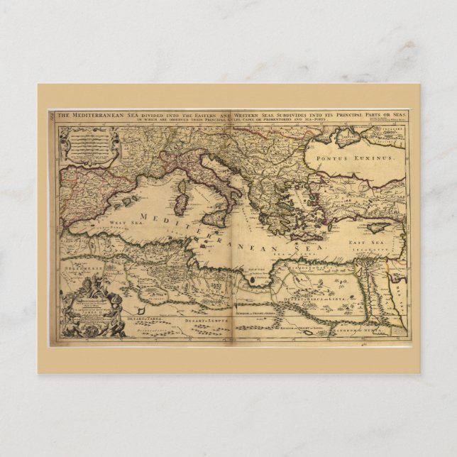 Postal Mapa del Mar Mediterráneo (1685) (Anverso)