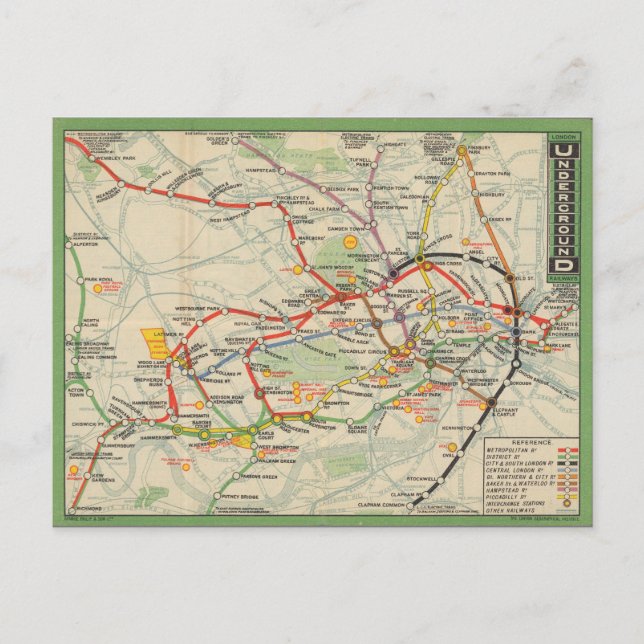 Postal Mapa del metro de Londres (Anverso)