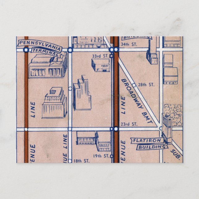 POSTAL MAPA DEL METRO DE NUEVA YORK, 1940 2 (Anverso)