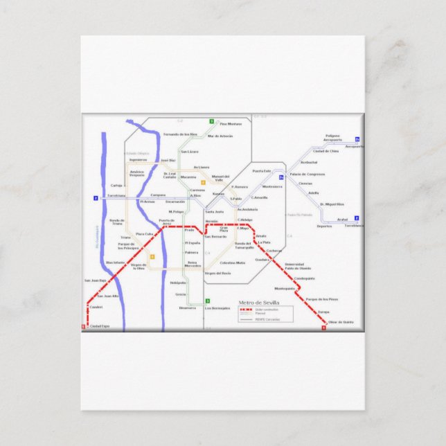 Postal Mapa del Metro de Sevilla (Anverso)