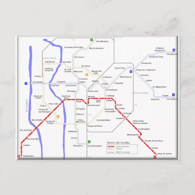 Postal Mapa del Metro de Sevilla (Anverso)