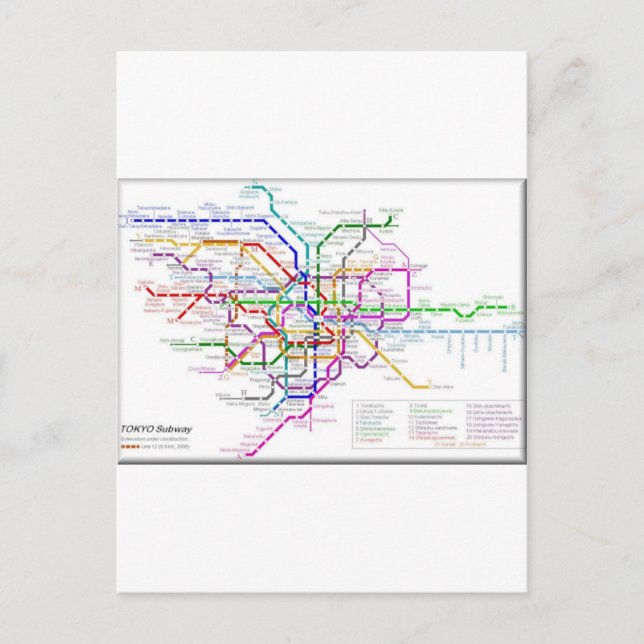 Postal Mapa del Metro de Tokio (Anverso)