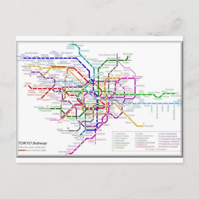 Postal Mapa del Metro de Tokio (Anverso)