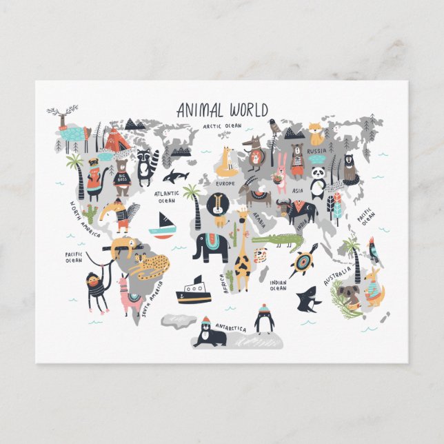 Postal Mapa del mundo animal (Anverso)