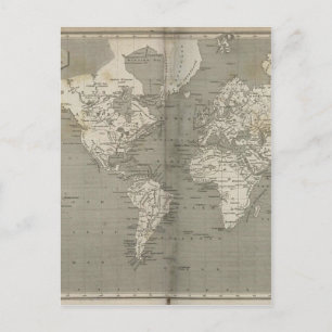 Postal Mapa del mundo antiguo de 1820