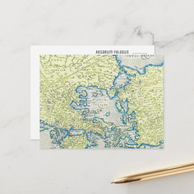 Postal Mapa del Mundo Antiguo de Aegaeum Pelagus (Anverso/Reverso In Situ)