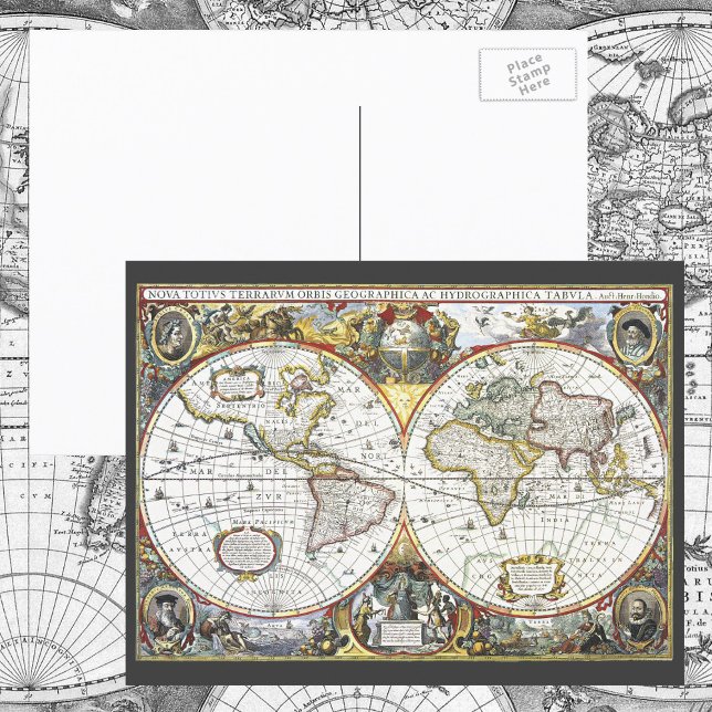 Postal Mapa del mundo antiguo de Hendrik Hondius, 1630 (Subido por el creador)