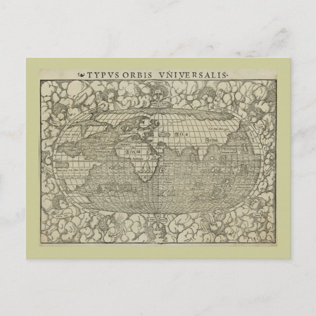 Postal Mapa del Mundo Antiguo de Sebastian Münster alrede (Anverso)