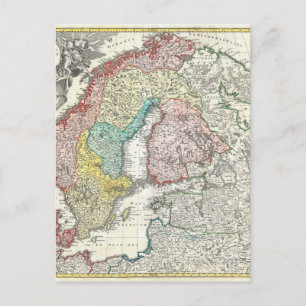 Postal Mapa del mundo antiguo del norte de Europa