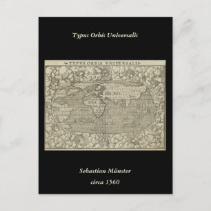 Postal Mapa del mundo antiguo por Sebastian Münster circa