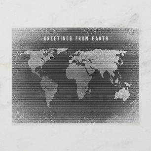 Postal Mapa del mundo blanco y negro, saludos desde la ti