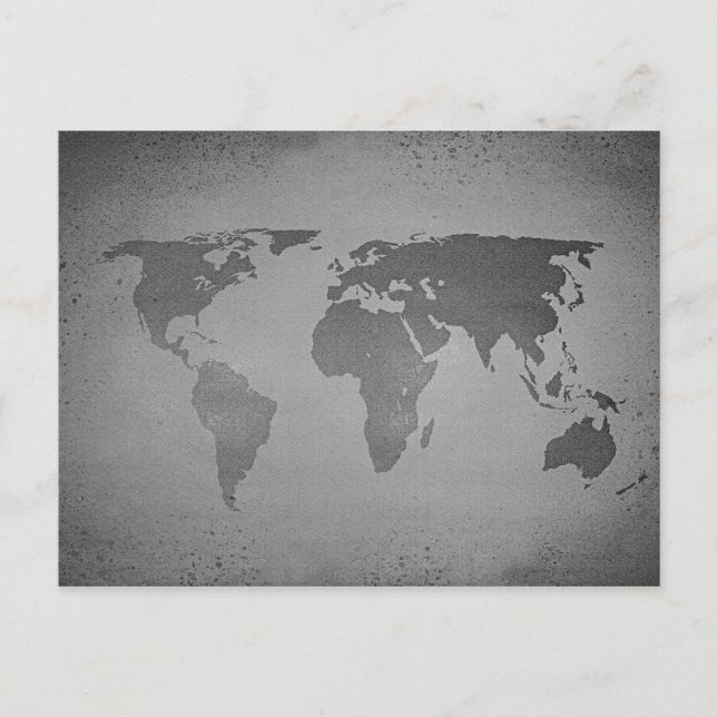 Postal Mapa del mundo blanco y negro vintage (Anverso)