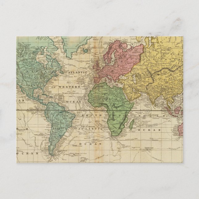 Postal Mapa del mundo colorido (Anverso)