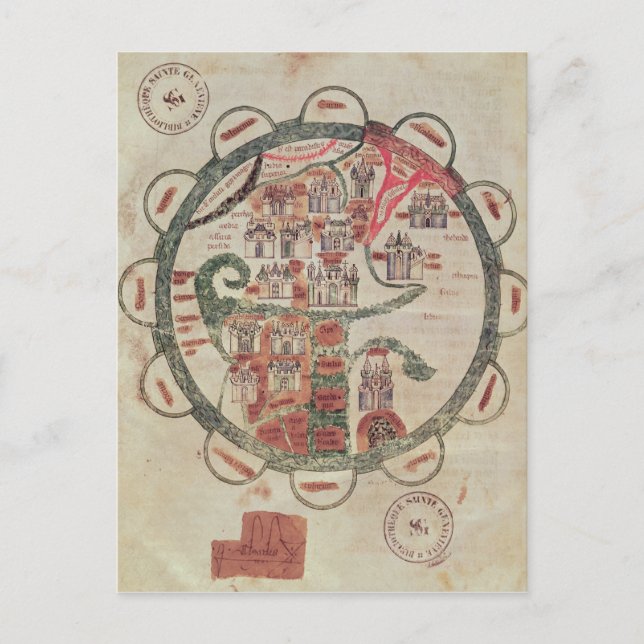 Postal Mapa del mundo con Jerusalén en el centro (Anverso)