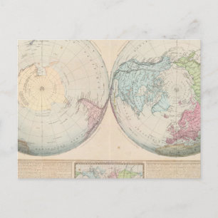 Postal Mapa del mundo de doble hemisferio