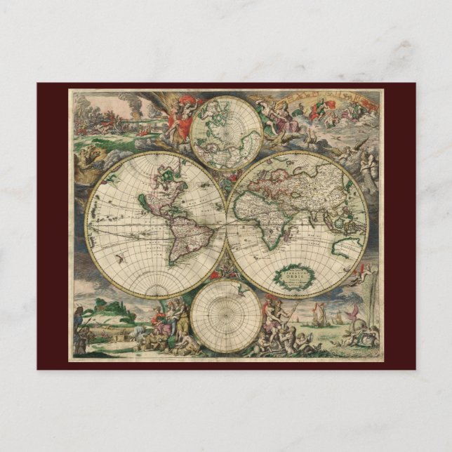 Postal Mapa del mundo de Gerard Van Schagen, 1689 (Anverso)