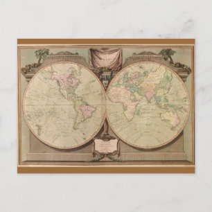 Postal Mapa del mundo de la antigua época 1808 de Laurie