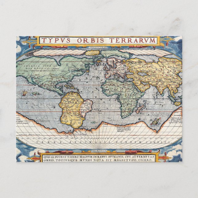 Postal Mapa del Mundo de la Antigüedad del Siglo XVI (Anverso)