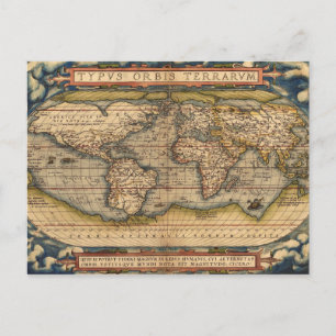 Postal Mapa del mundo de la cosecha de Abraham Ortelius 1