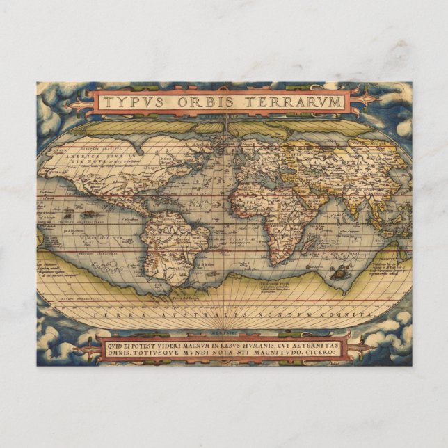 Postal Mapa del mundo de la cosecha de Abraham Ortelius 1 (Anverso)