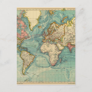 Postal Mapa del mundo de la cosecha de vintage