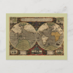 Postal Mapa del mundo de la época 1595 de Jodocuments Hon