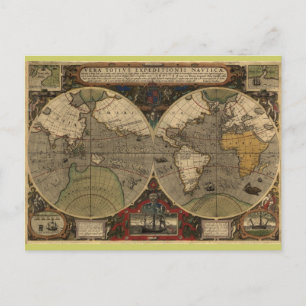 Postal Mapa del mundo de la época 1595 de Jodocuments Hon