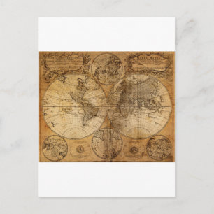 Postal Mapa del mundo de la vieja cosecha