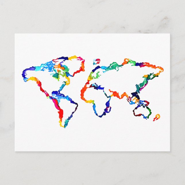 Postal Mapa del mundo de las acuarelas (Anverso)