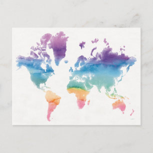 Postal Mapa del mundo de las acuarelas