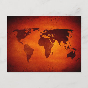 Postal Mapa del mundo de naranjas de época