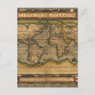 Postal Mapa del mundo de Ortelius 1570: Cartografía antig