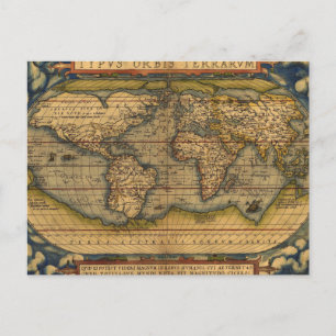 Postal Mapa del Mundo de Ortelius 1570: Cartografía Antig