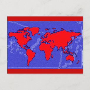 Postal mapa del mundo del color rojo