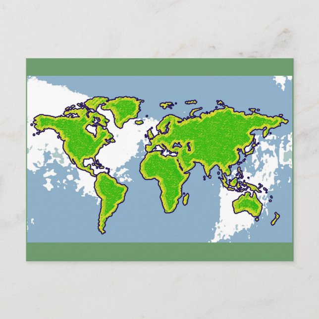 Postal mapa del mundo del color verde (Anverso)