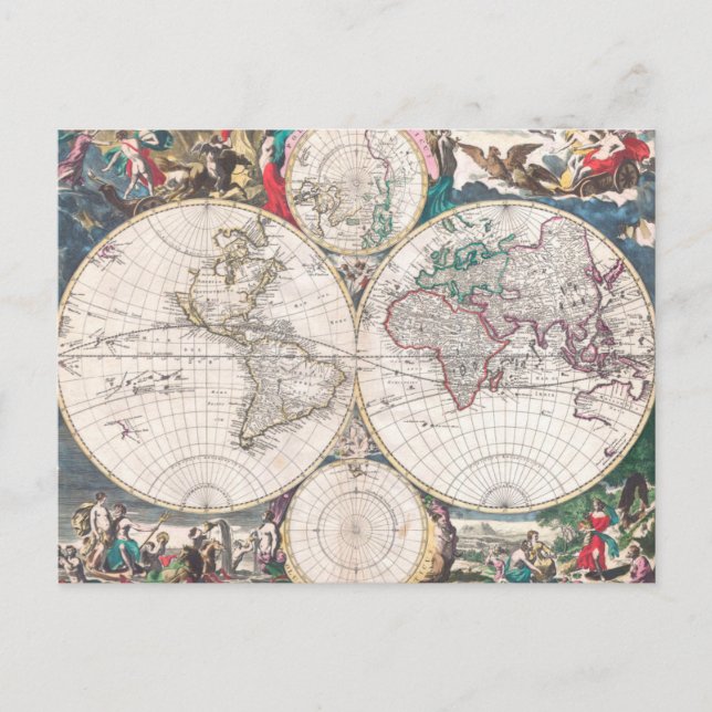 Postal Mapa del mundo del doble hemisferio antiguo (Anverso)