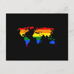 Postal Mapa del mundo del orgullo del arcoiris LGBT Postc