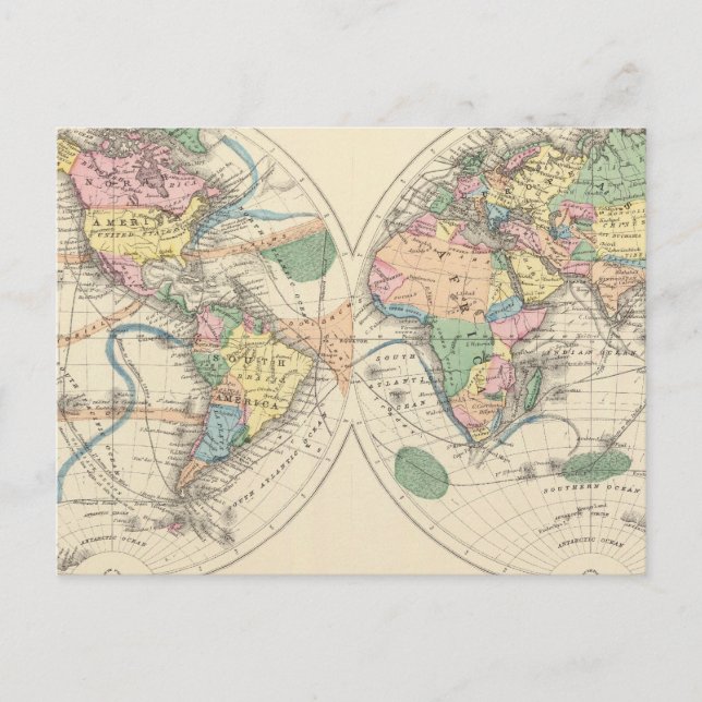 Postal Mapa del mundo litografiado (Anverso)