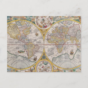 Postal Mapa del Mundo Medieval De 1525