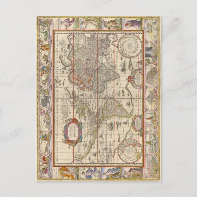 Postal Mapa del mundo medieval (por Willem Blaeu) (Anverso)
