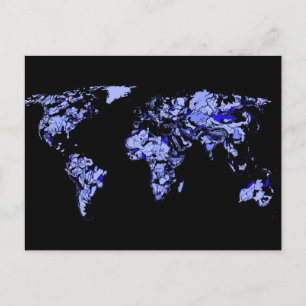 Postal Mapa del mundo negro azul