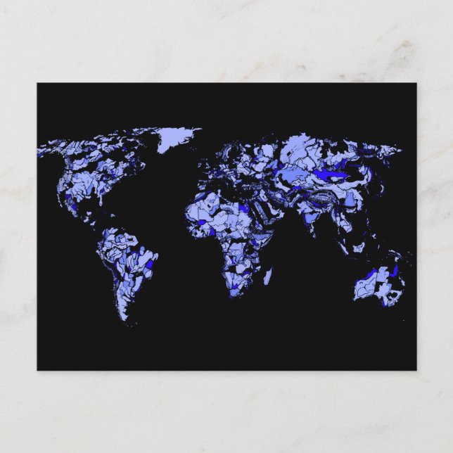 Postal Mapa del mundo negro azul (Anverso)