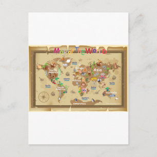 Postal Mapa del mundo para los niños - tonos terrosos