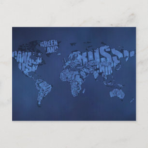 Postal Mapa del mundo tipográfico (oscuro)
