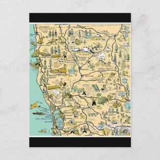 Postal Mapa del norte de California vintage