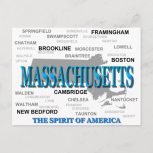 Postal Mapa del Orgullo de Ciudades y Pueblos de Massachu