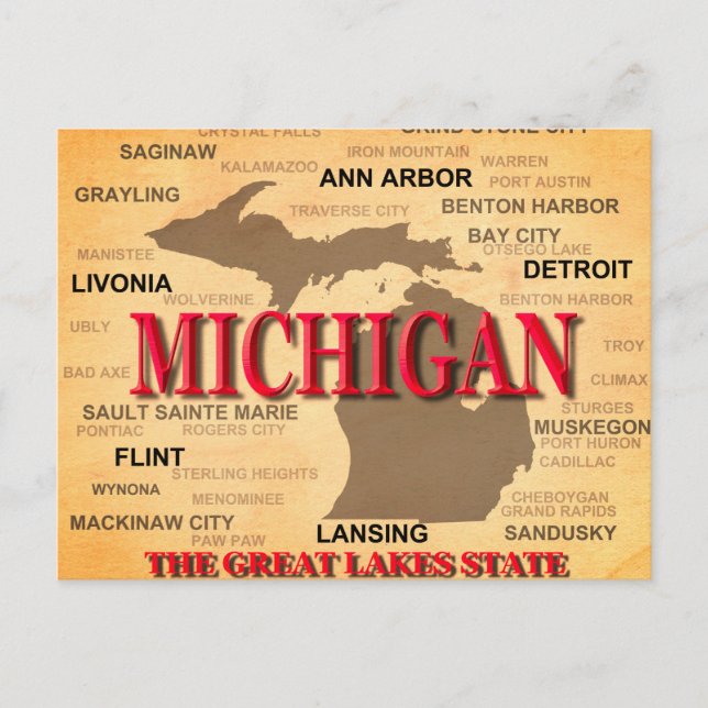 Postal Mapa del Orgullo del Estado de Michigan (Anverso)