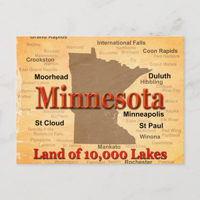 Postal Mapa del orgullo del estado de Minnesota (Anverso)