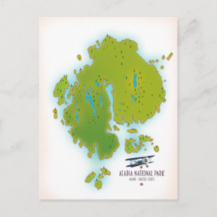 Postal Mapa del Parque Nacional Acadia, Maine. Mapa de vi