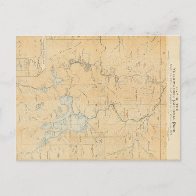 Postal Mapa del Parque Nacional Yellowstone Vintage (Anverso)